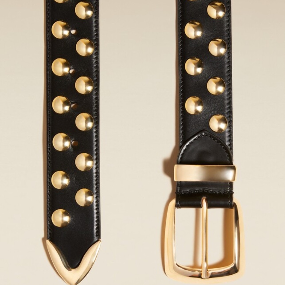 KHAITE Black and Gold Studded Belt